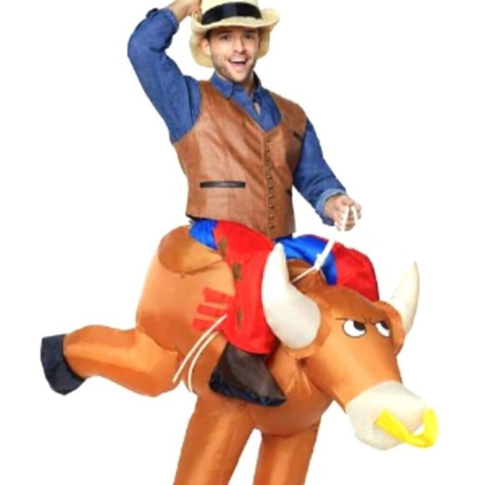 Bull Rider Inflatable Costume, one size fits most Adults Halloween Rodeo Suit